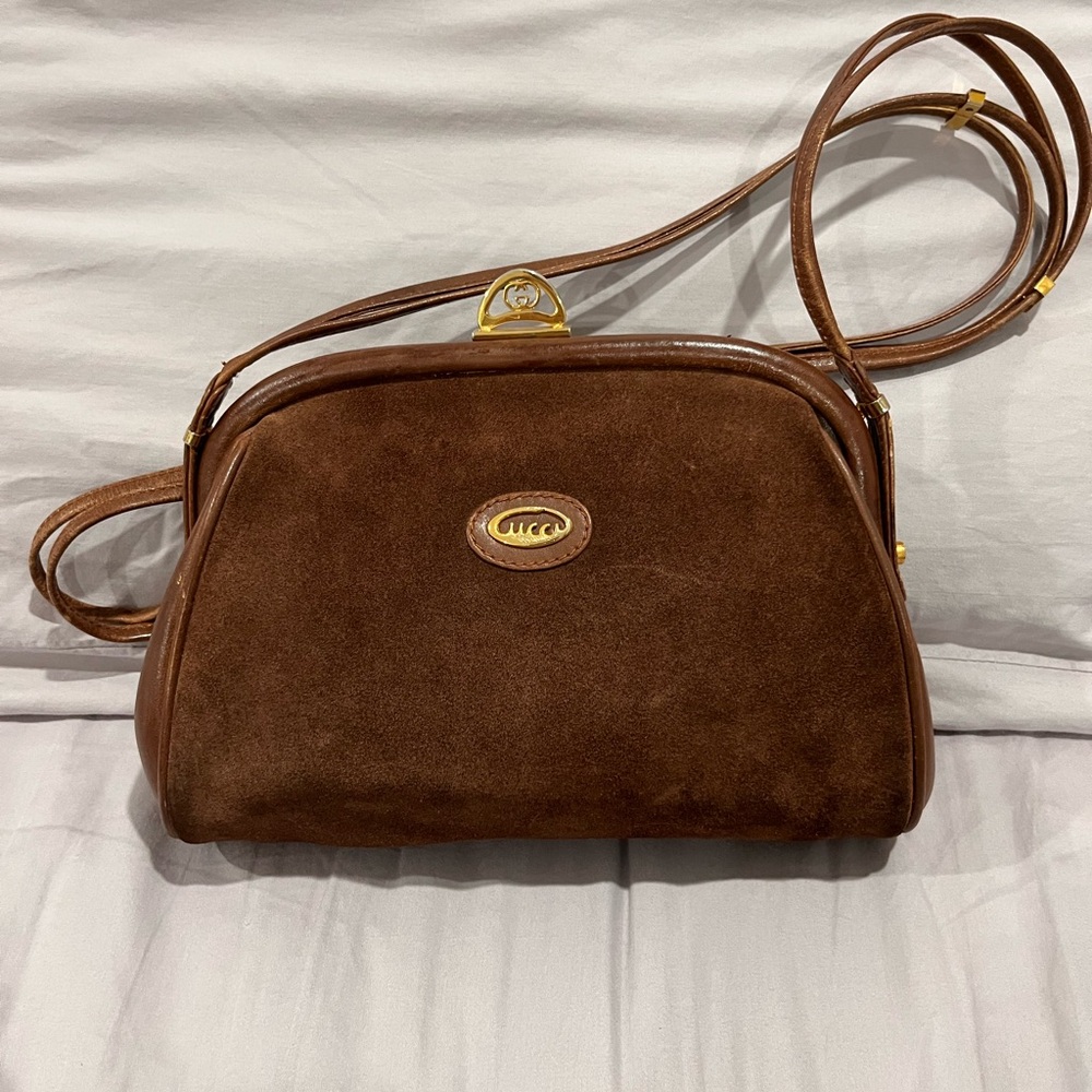 GUCCI Brown Suede vintage shoulder bag